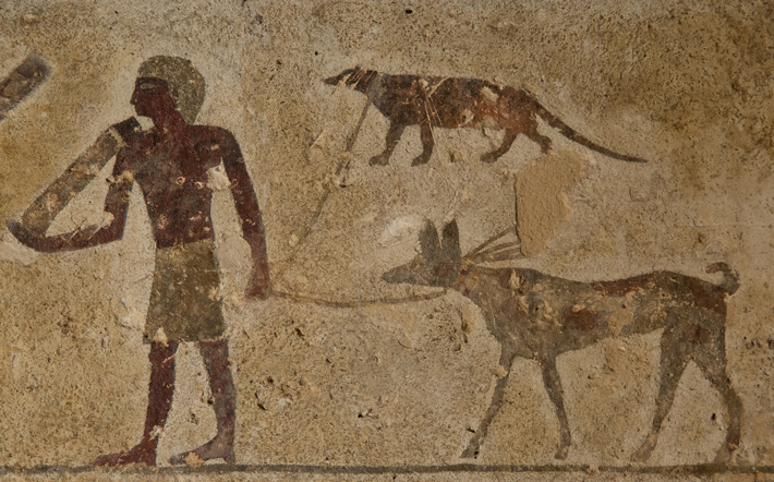 Ancient Egyptian Tomb Painting with Dogs